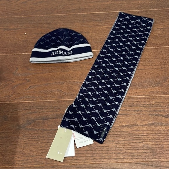 Armani Baby Navy Hat and Scarf Set - Picture 1 of 7